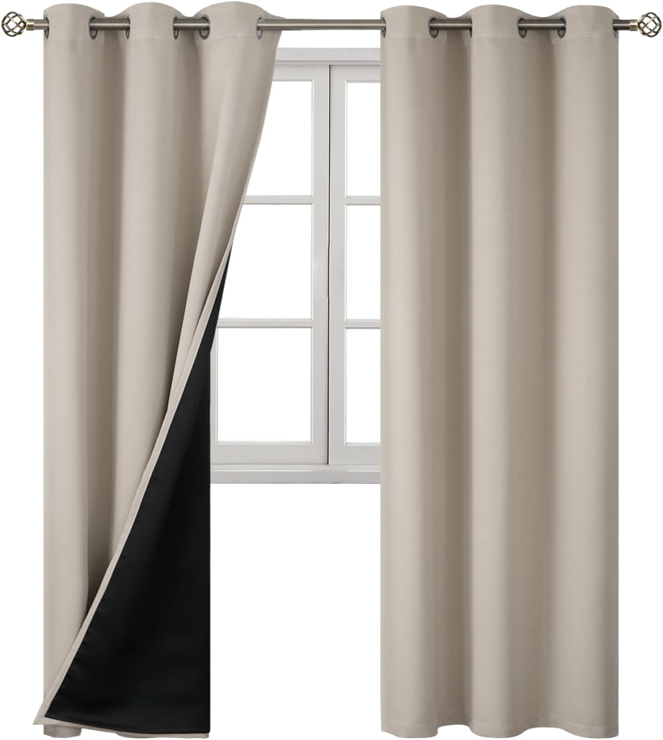 BGment Thermal Insulated 100% Blackout Curtains for Bedroom with Black Liner, Double Layer Full Room Darkening Noise Reducing Grommet Curta…