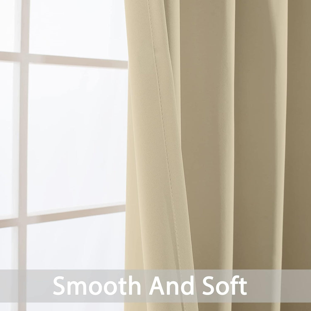 Yakamok Blackout Curtains Room Darkening Thermal Insulated Window Panels, Solid Grommet Top Drapes for Bedroom/Living Room(62Wx84L, Beige…