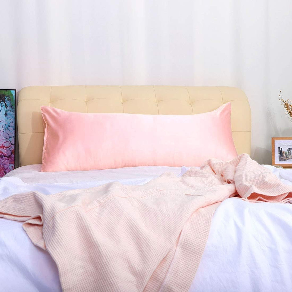 uxcell Body Pillow Cover, 20x54 Inch Pink Silky Satin Body Pillowcases for Hair and Skin, Soft Cooling Smooth Pillow Case with Envelope…
