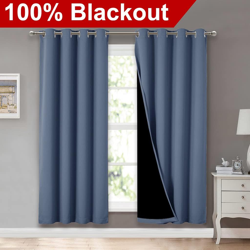 Nicetown Full Shade Curtain Panels 72 inches Long, Pair of Energy Smart & Noise Blocking Out Blackout Drapes for Guest Room Window, Thermal…