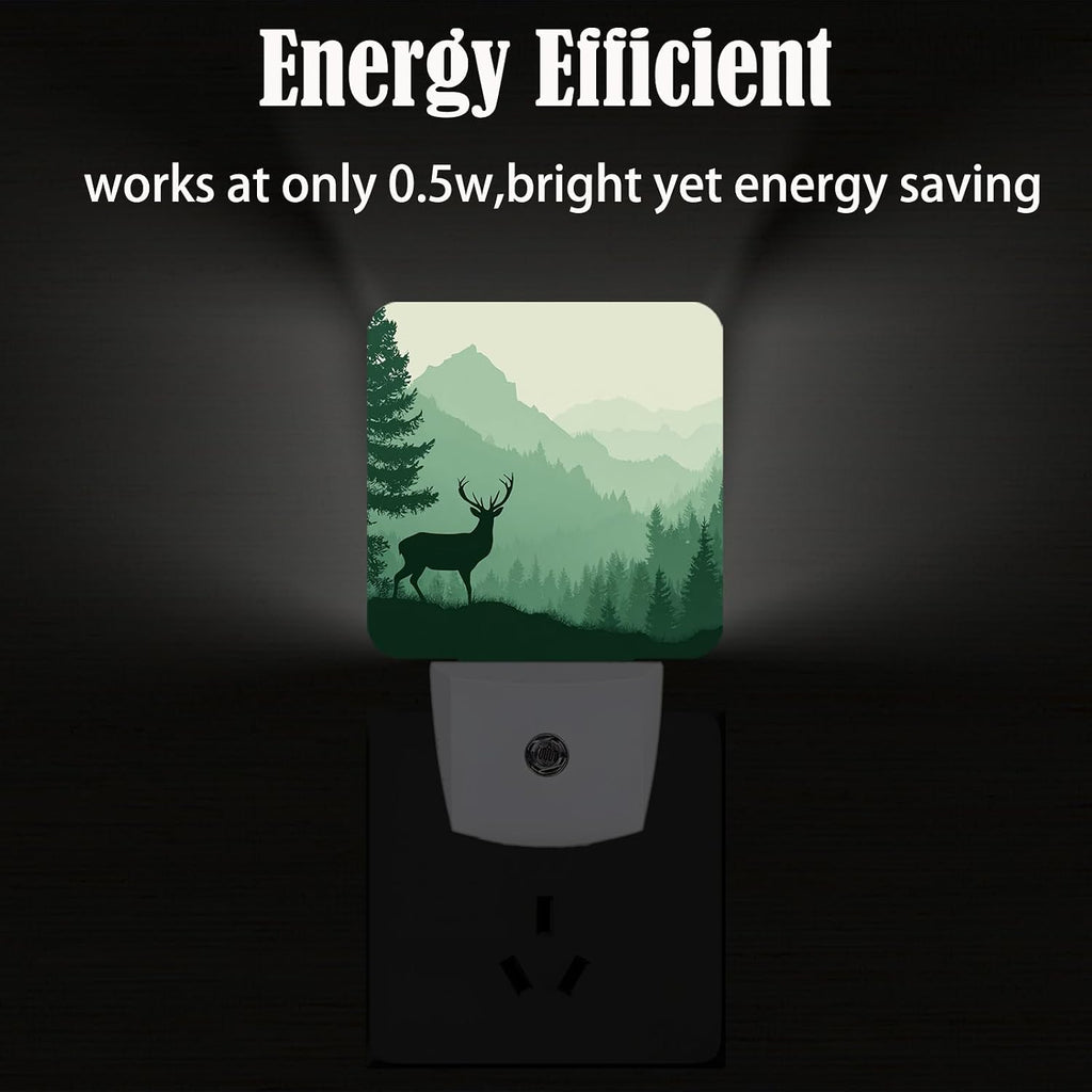 Misty Mountains Forest Night Light, Silhouette Deer Plug Into Wall for Boys Girls Bedroom Decorative Square Night Light Lamp 0.5w Sleep…