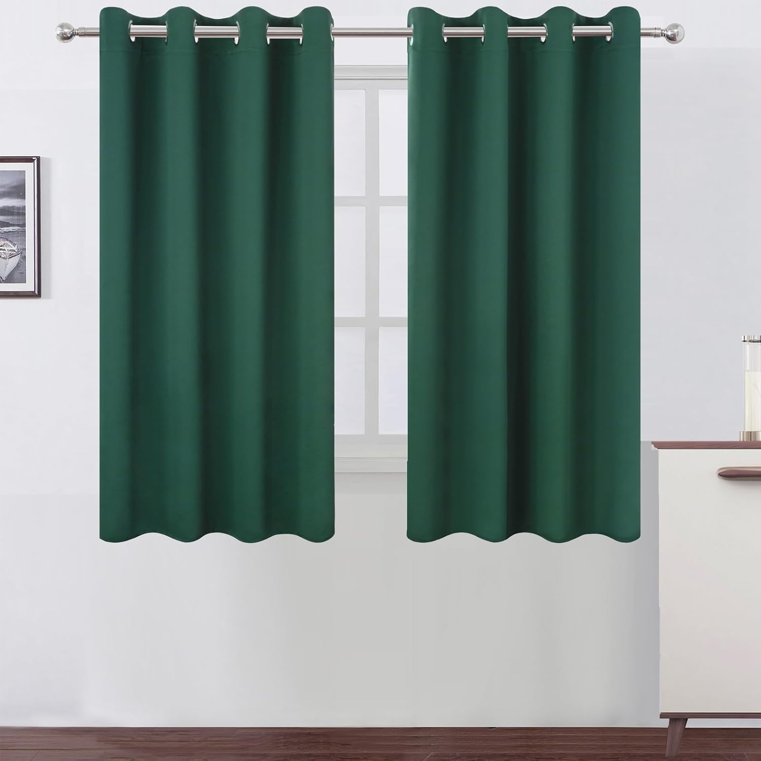 Lemomo Blackout Curtains 66 x 54 Inch Long Dark Green Curtains Set of 2 Panels Room Darkening Curtains for Bedroom and Living Room 54 Inch…
