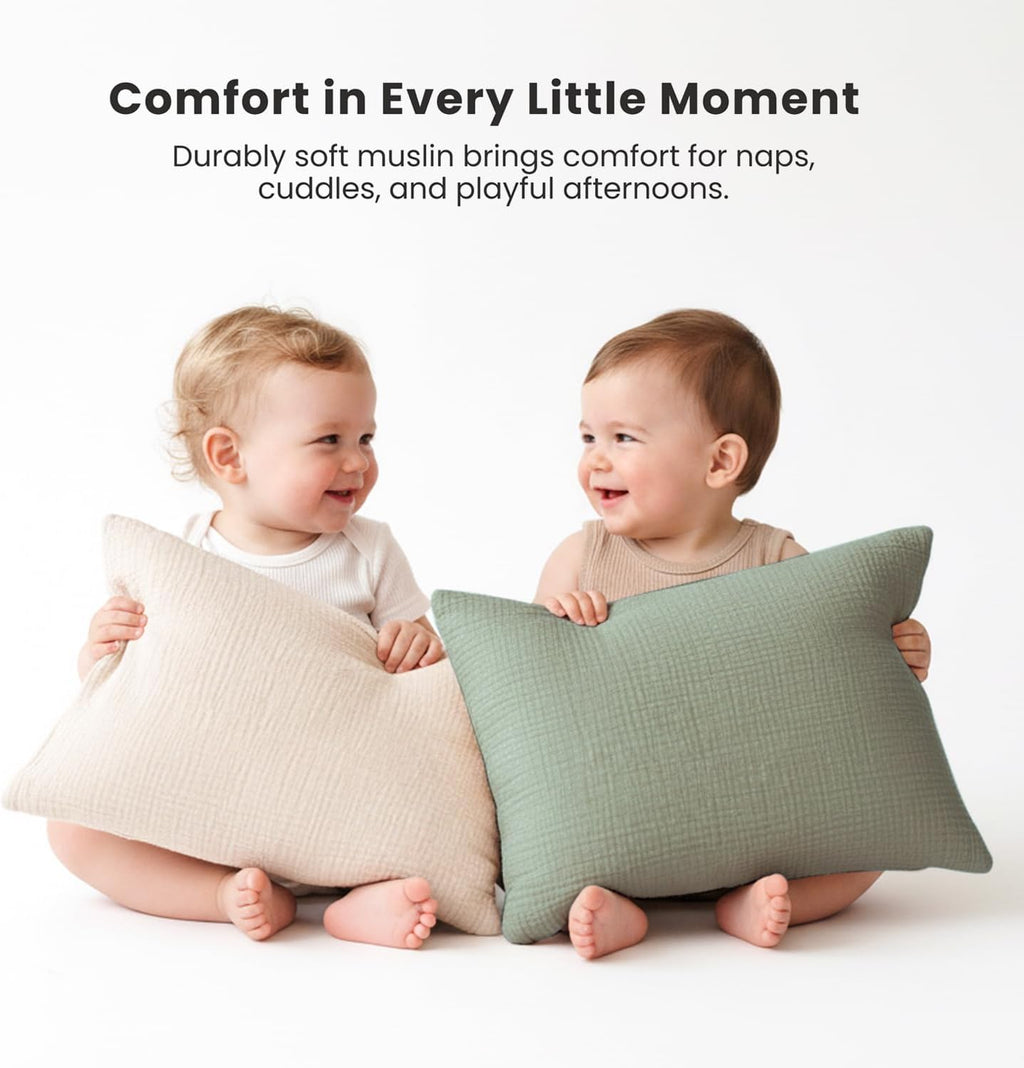 Konssy Muslin Toddler Pillowcase for 13x18 Pillow 2 Pack, 100% Cotton Toddler Pillow Case Cover, Soft & Breathable Travel Babay Kids Pillow…