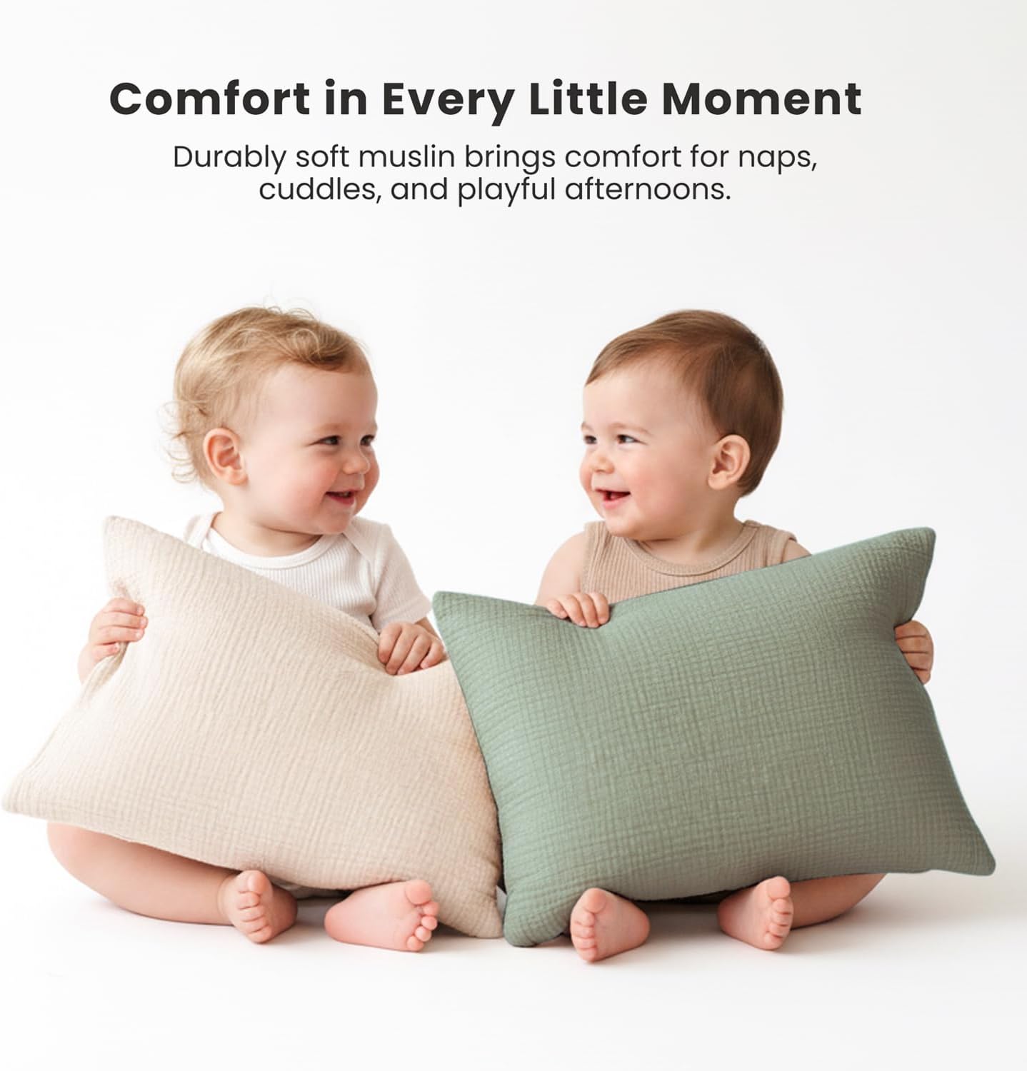 Konssy Muslin Toddler Pillowcase for 13x18 Pillow 2 Pack, 100% Cotton Toddler Pillow Case Cover, Soft & Breathable Travel Babay Kids Pillow…