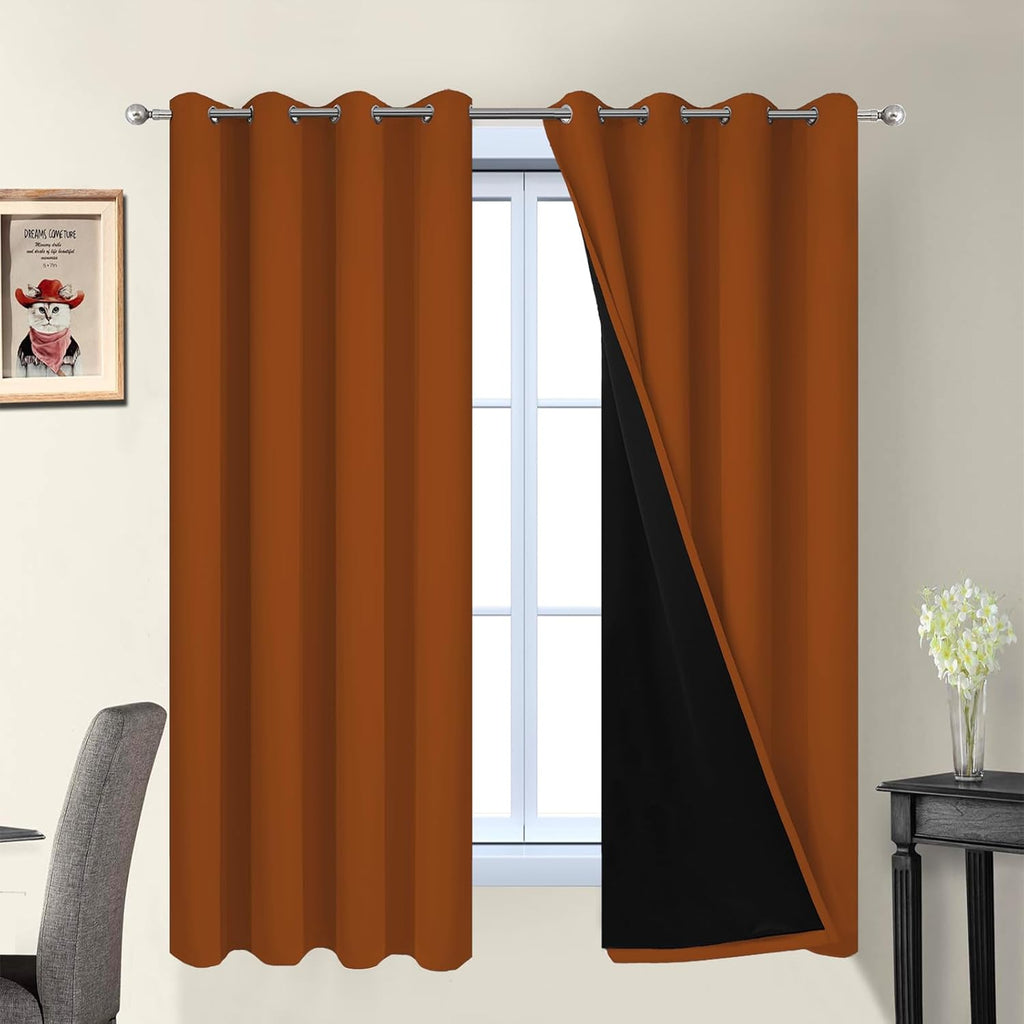 Yakamok Orange 100% Blackout Curtains, Total Blackout Lined Curtain Panels for Bedroom, 2 Thick Layers Grommet Top Thermal Insulated Blacko…