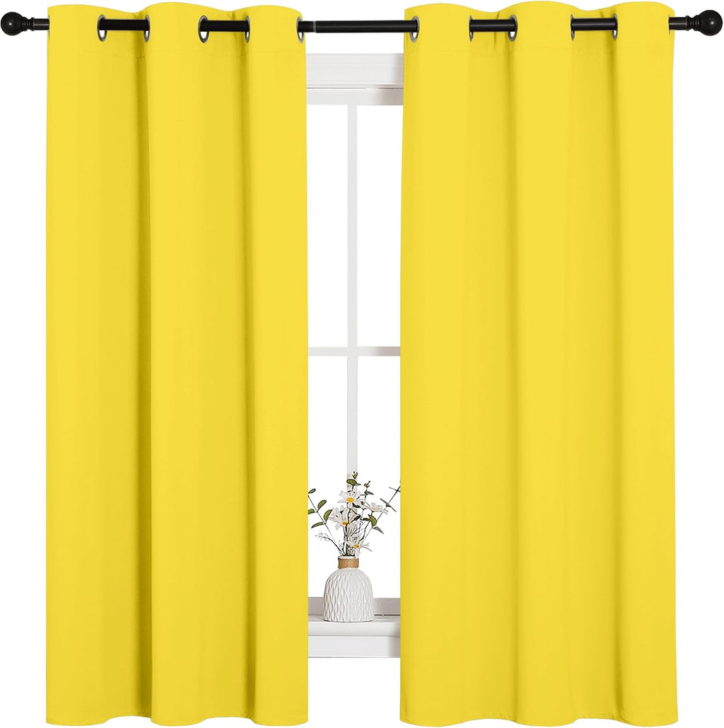 NICETOWN Bright Yellow Nursery Essential Thermal Insulated Solid Grommet Top Short Curtains/Drapes for Son's Room (1 Pair, 42 x 63 inches)