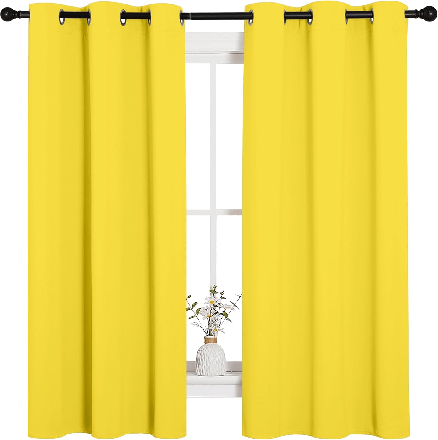 NICETOWN Bright Yellow Nursery Essential Thermal Insulated Solid Grommet Top Short Curtains/Drapes for Son's Room (1 Pair, 42 x 63 inches)