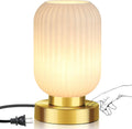 Mid Century Modern Table Lamp with Milk White Ribbed Glass Shade, Touch Control & 3 Way Dimmable, Small Gold, Vintage Bedside Lamp for…