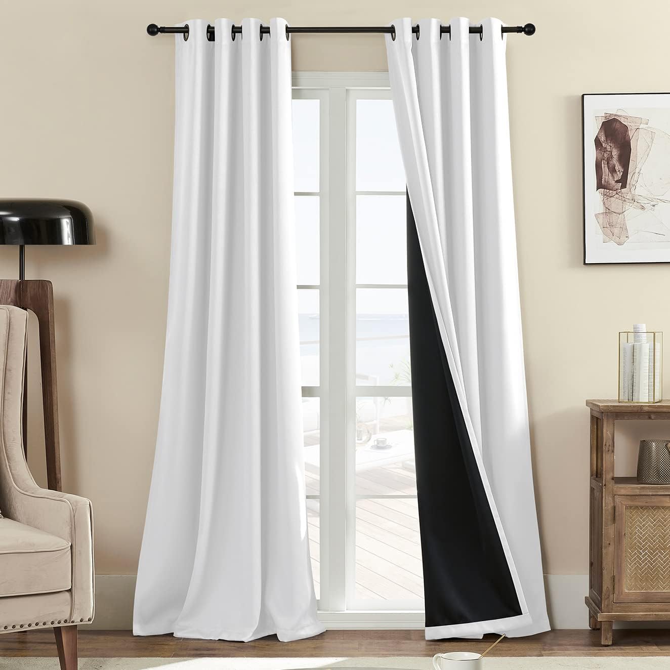 Rutterllow 100% Blackout Curtain Panels, 80 inches 2 Panel Sets, Heat and Full Light Blocking Drapes with Grommets for Bedroom, Thermal Ins…