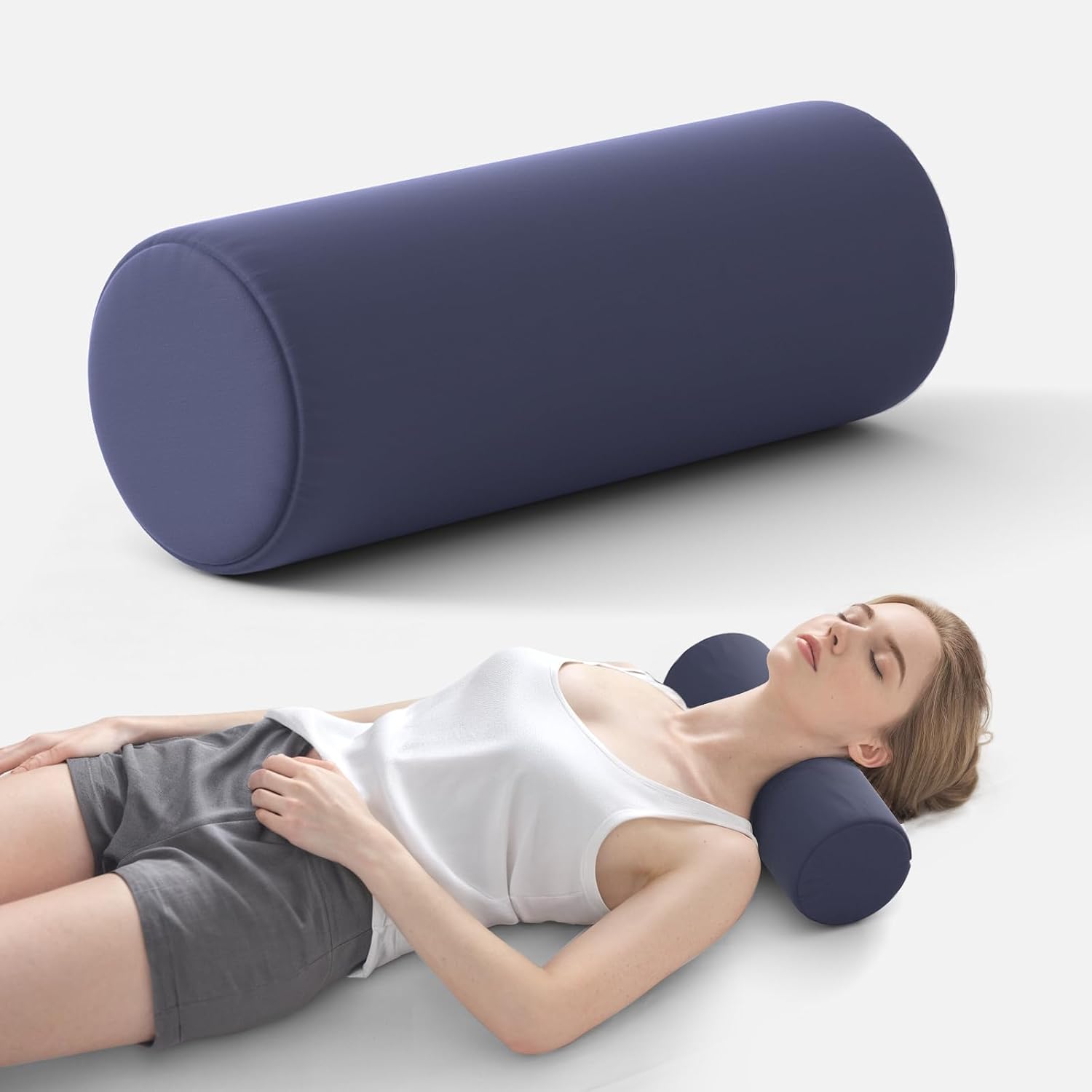 Forcanby Neck Roll Pillow for Neck - Memory Foam Neck Support Pillow for Bed | Round Neck Pillow for Sleeping, 15.7 * 6 * 6inch ((Navy-Blue…