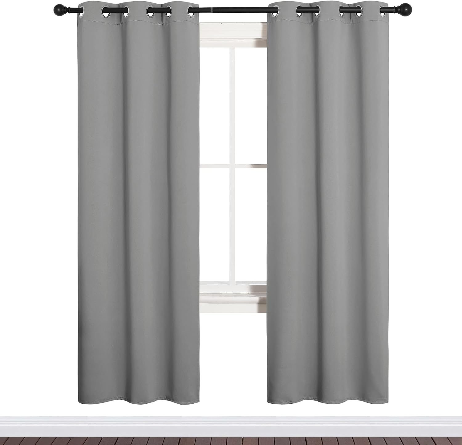 NICETOWN Silver Grey Blackout Curtain Panels for Bedroom, Thermal Insulated Grommet Top Blackout Draperies and Drapes for Basement (2…