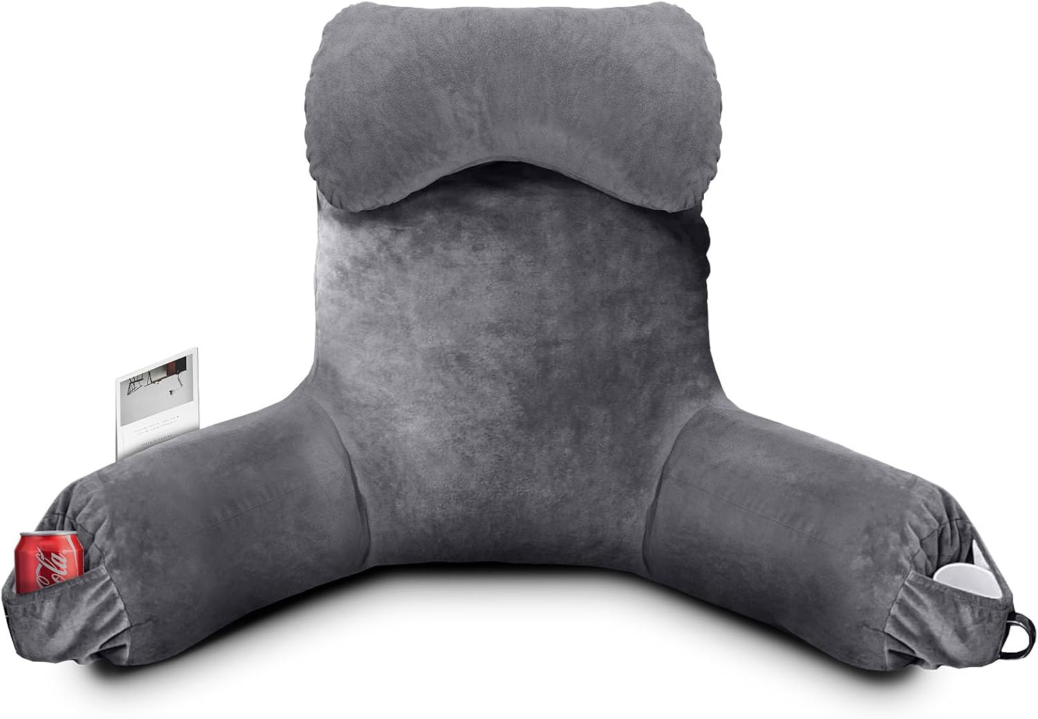 Reading Pillow for Sitting in Bed Adult, Bed Pillow with Shredded Memory Foam, 25''H Pillow with Detachable Neck Roll, Washable Cover…