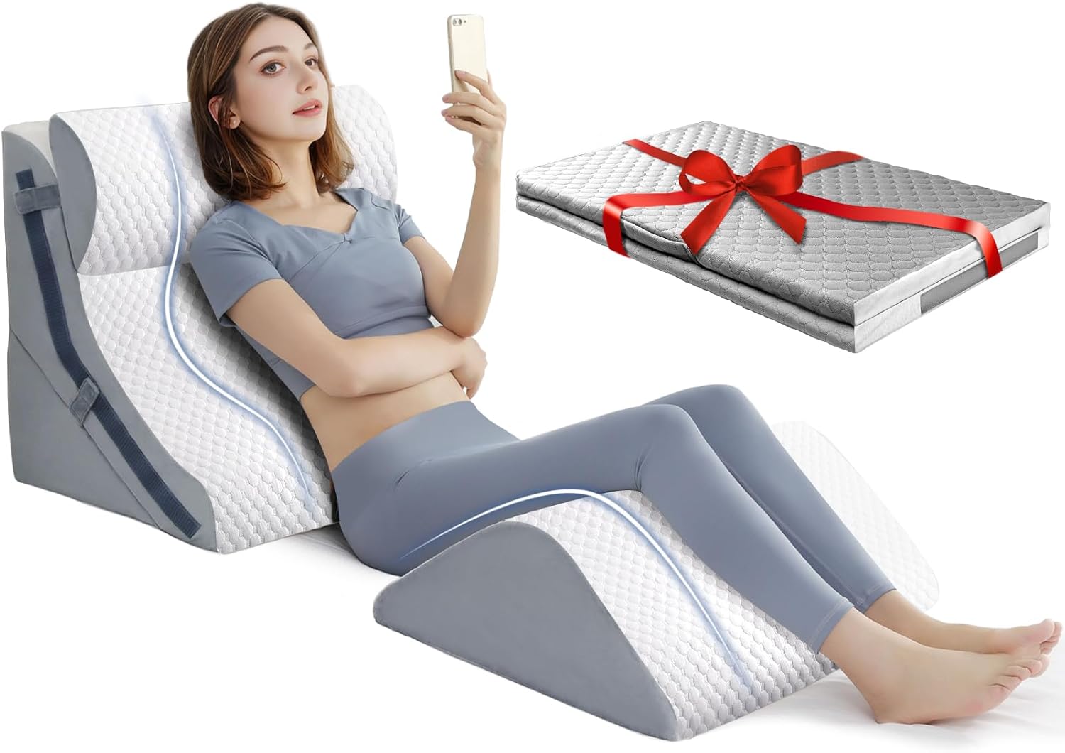 Simpledad 4Pcs Orthopedic Bed Wedge Pillow Set with 4Pcs Replacement Pillowcase, Incline Wedge Pillow for Back /Sleeping/Snoring/Post Surge…