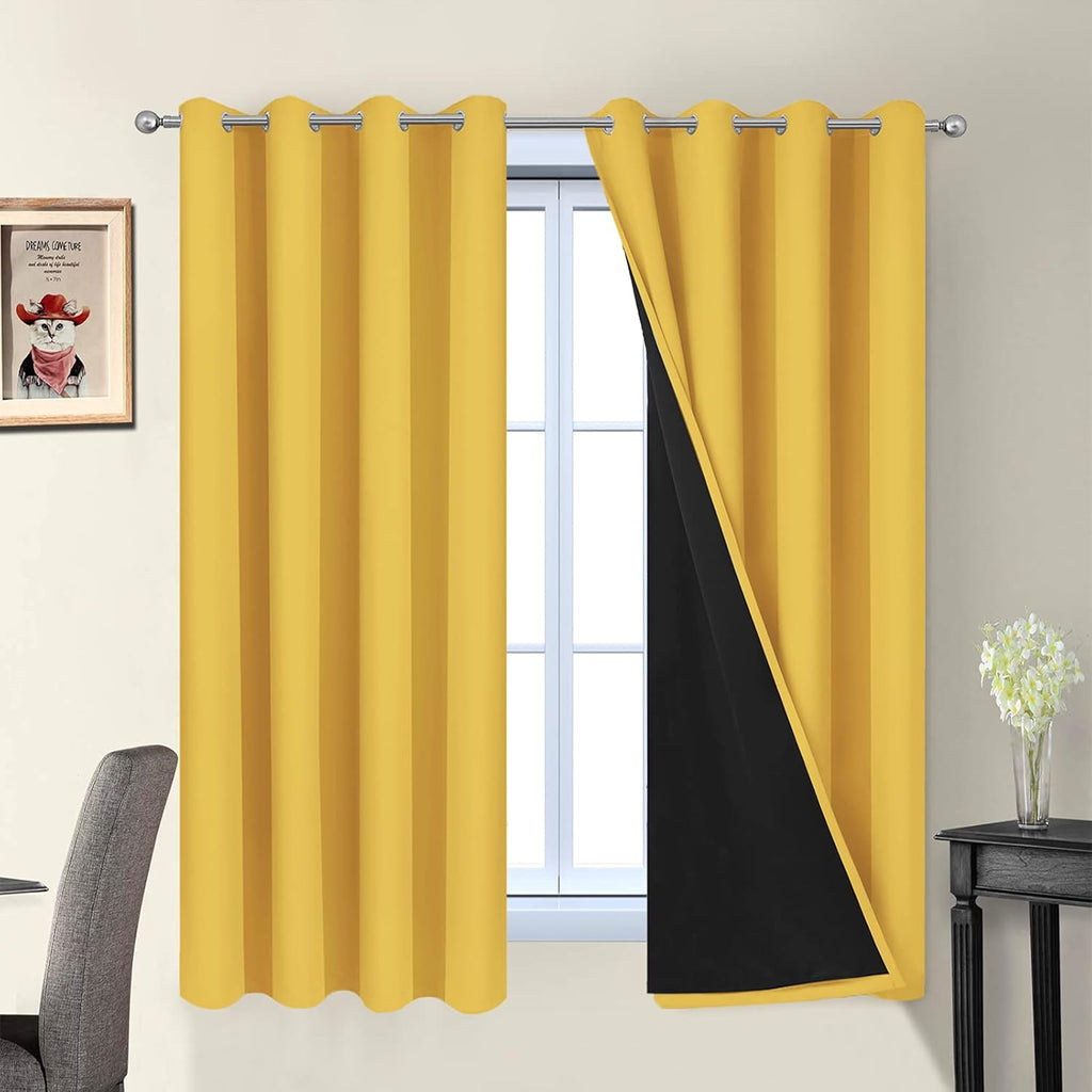 Yakamok Thermal Insulated 100% Blackout Curtains for Bedroom, Double Layer Full Room Darkening Noise Reducing Grommet Curtains, Heat Blocki…