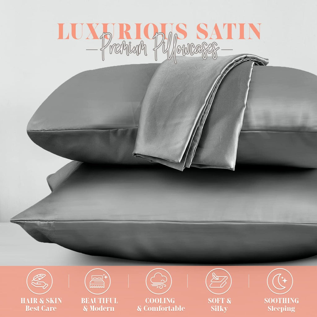 Elegantcomfort Elegant Comfort Silky and Luxurious 2-Piece Satin Pillowcase Set for Healthier Skin and Hair, Hidden Zipper Closure and Beau…