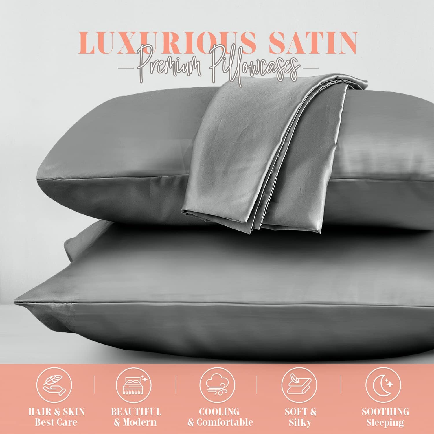 Elegantcomfort Elegant Comfort Silky and Luxurious 2-Piece Satin Pillowcase Set for Healthier Skin and Hair, Hidden Zipper Closure and Beau…