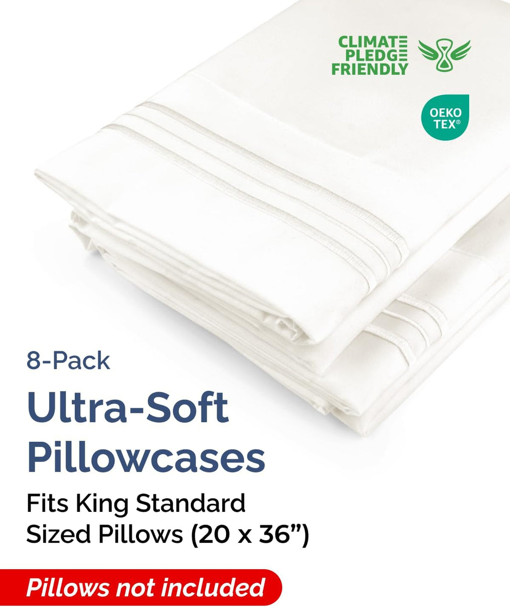 King Standard Pillow Cases Set of 8 - Ultra Soft Hotel Quality Pillowcase Covers - Comfy & Wrinkle Free - Shrink & Fade Resistant…