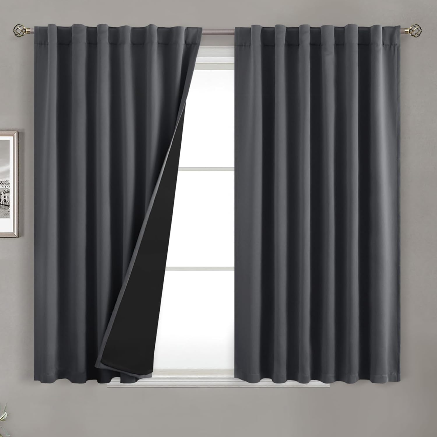 BGment 100% Room Darkening Thermal Insulated Blackout Curtains 45 Inches Long for Bedroom, Rod Pocket and Back Tab Double Layer Noise…