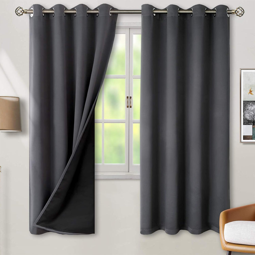 BGment Thermal Insulated 100% Blackout Curtains for Bedroom with Black Liner, Double Layer Full Room Darkening Noise Reducing Grommet Curta…
