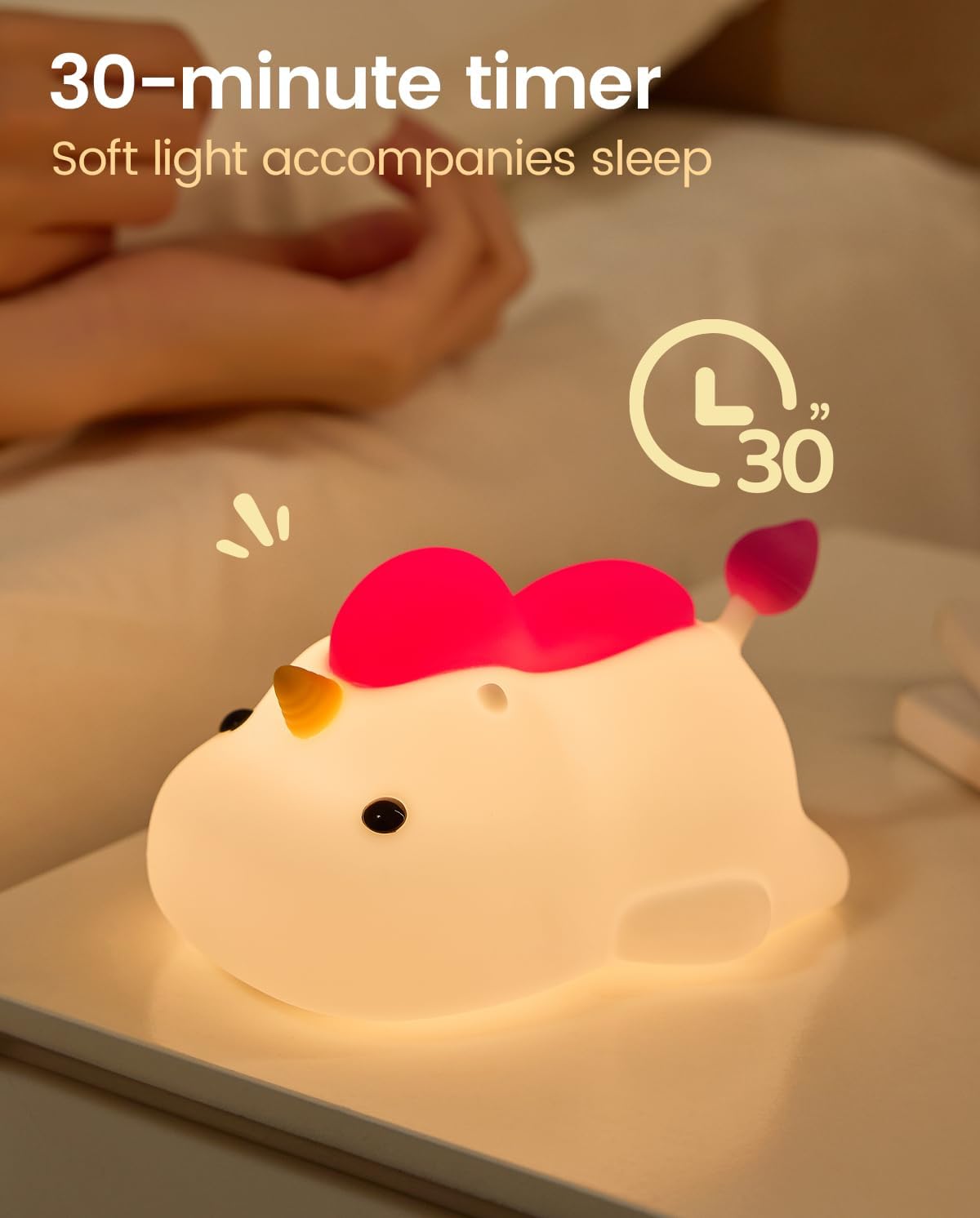 Unicorn Night Light for Kids, Soft Silicone Tap Control Lamp with 30-Min Auto-Off Timer, Rechargeable Portable LED Bedroom Bedside Light…