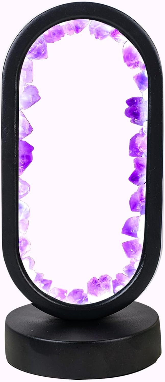 Runyangshi Crystal Lamp - Amethyst Tooth Ellipse Night Light with USB Port, 3 Colours Mode Table Lamp for Bedroom, Bedside, Office, Home De…