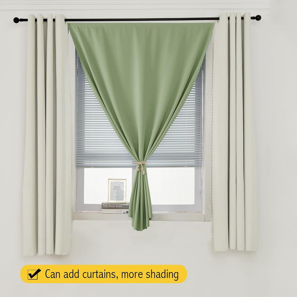 Magic Tape Blackout Curtains for Bedroom No Drillng Self Adhesive Curtains No Rod Small Window, 35" W X 79" L, Sage Green, 1 Panel
