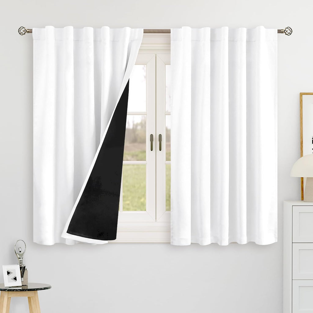 BGment Pure White Black Out Curtains 54 Inch Long, 100% Blackout Thermal Insulated Double Layer Full Room Darkening Rod Pocket and Back…