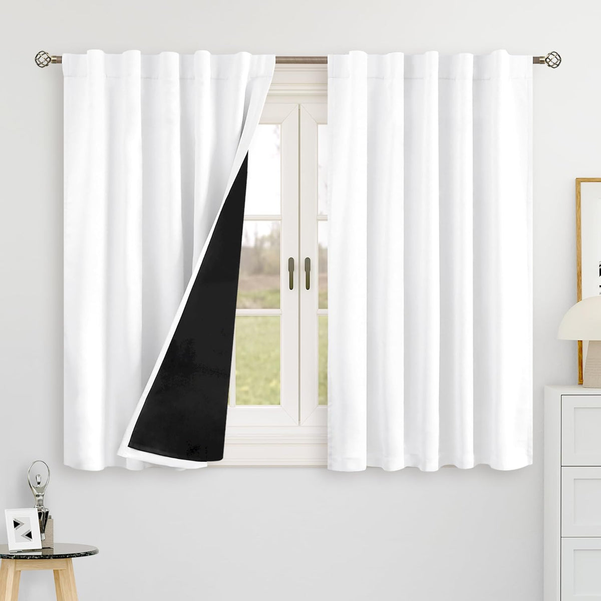 BGment Pure White 100% Blackout 48 Inch Curtains for Small Window, Rod Pocket and Back Tab Double Layer Black Out Thermal Insulated Room…