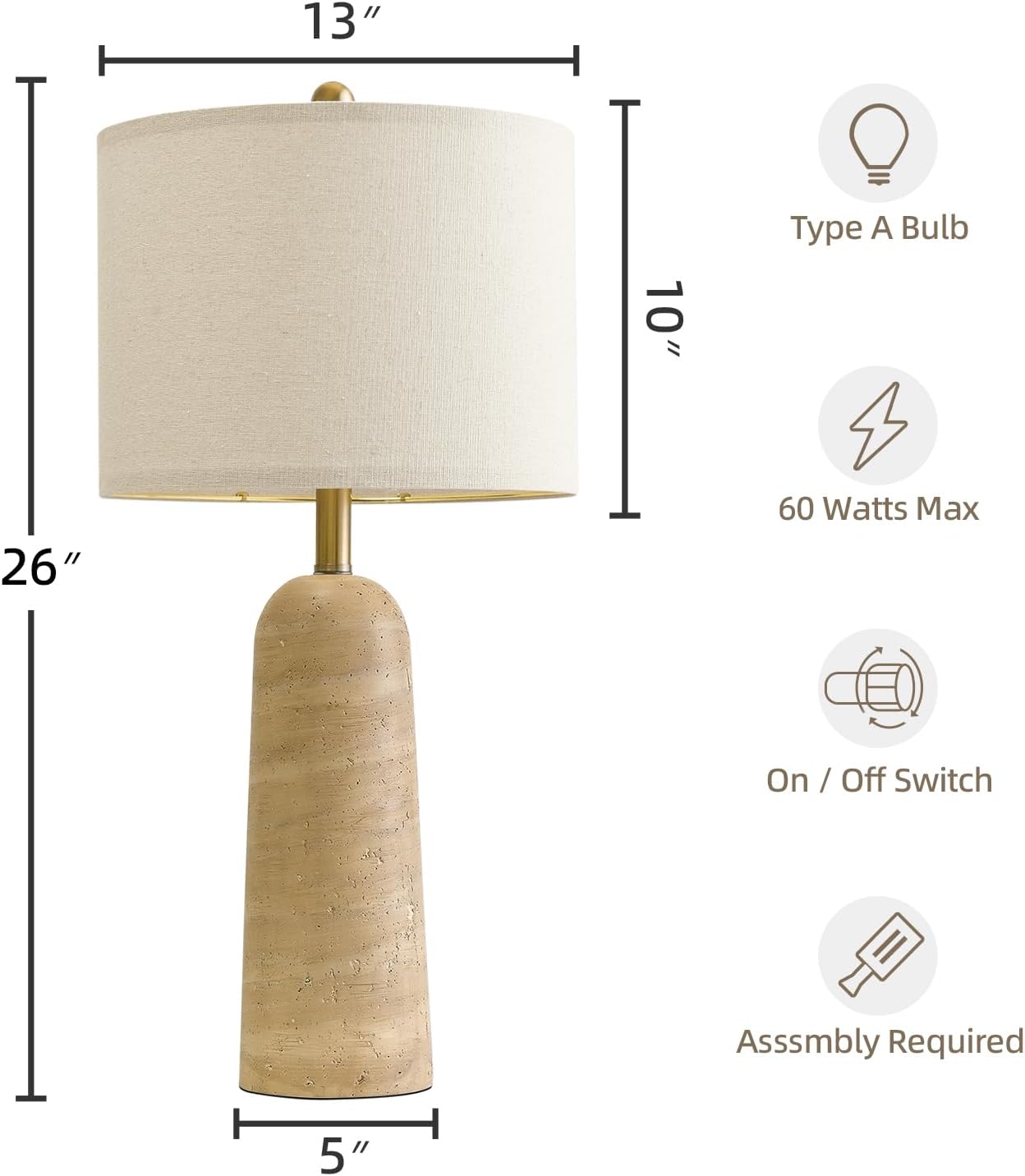BOBOMOMO Modern Table Lamp Set of 2, Warm Beige Resin Lamp with Natural Stone Look, 27.25" Lamps for Living Room with Linen Shades…