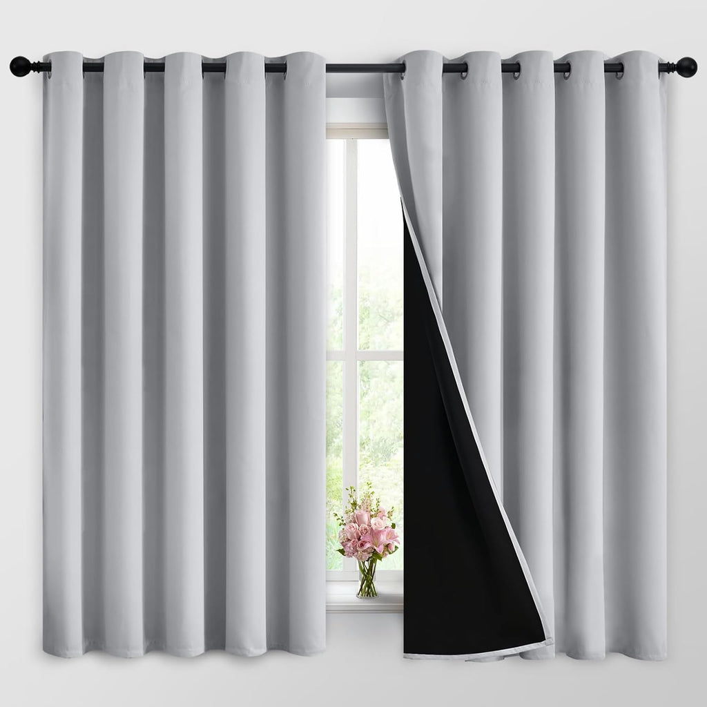 Yakamok 2 Thick Layers 100% Completely Blackout Window Curtains, Thermal Insulated Noise Reducing Drapes for Girl's Bedroom(62Wx63L, Light G…