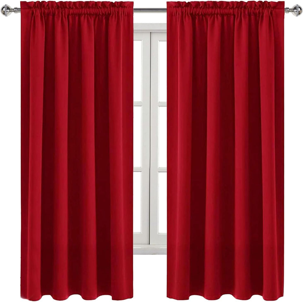Dwcn Blackout Curtains Room Darkening Thermal Insulated Bedroom Curtains Window Curtain Panels, 52 x 63 inches Long, Set of 2 Red Rod Pocke…
