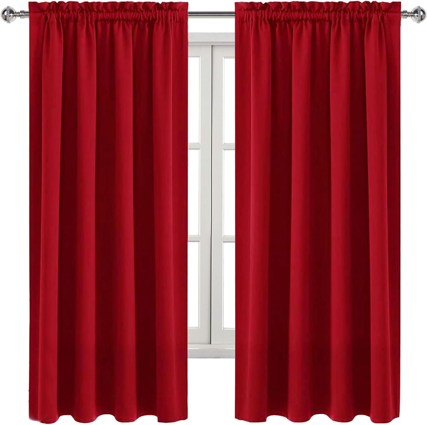 Dwcn Blackout Curtains Room Darkening Thermal Insulated Bedroom Curtains Window Curtain Panels, 52 x 63 inches Long, Set of 2 Red Rod Pocke…