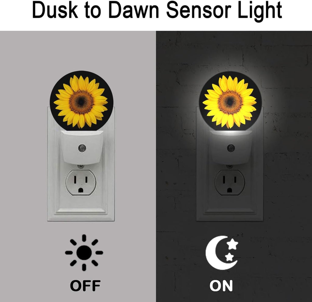 Yellow Sunflower Plug in Night Light Auto Light Round Lamps Energy Saving Gift for Women Men Friends