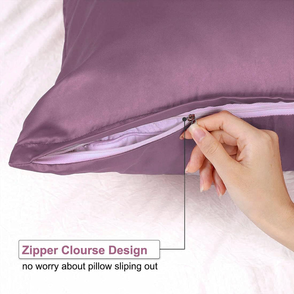 uxcell King Satin Pillowcase with Zipper, Super Soft and Luxury, Silky Pillow Cases Covers Set of 2, 21"x37", Mauve