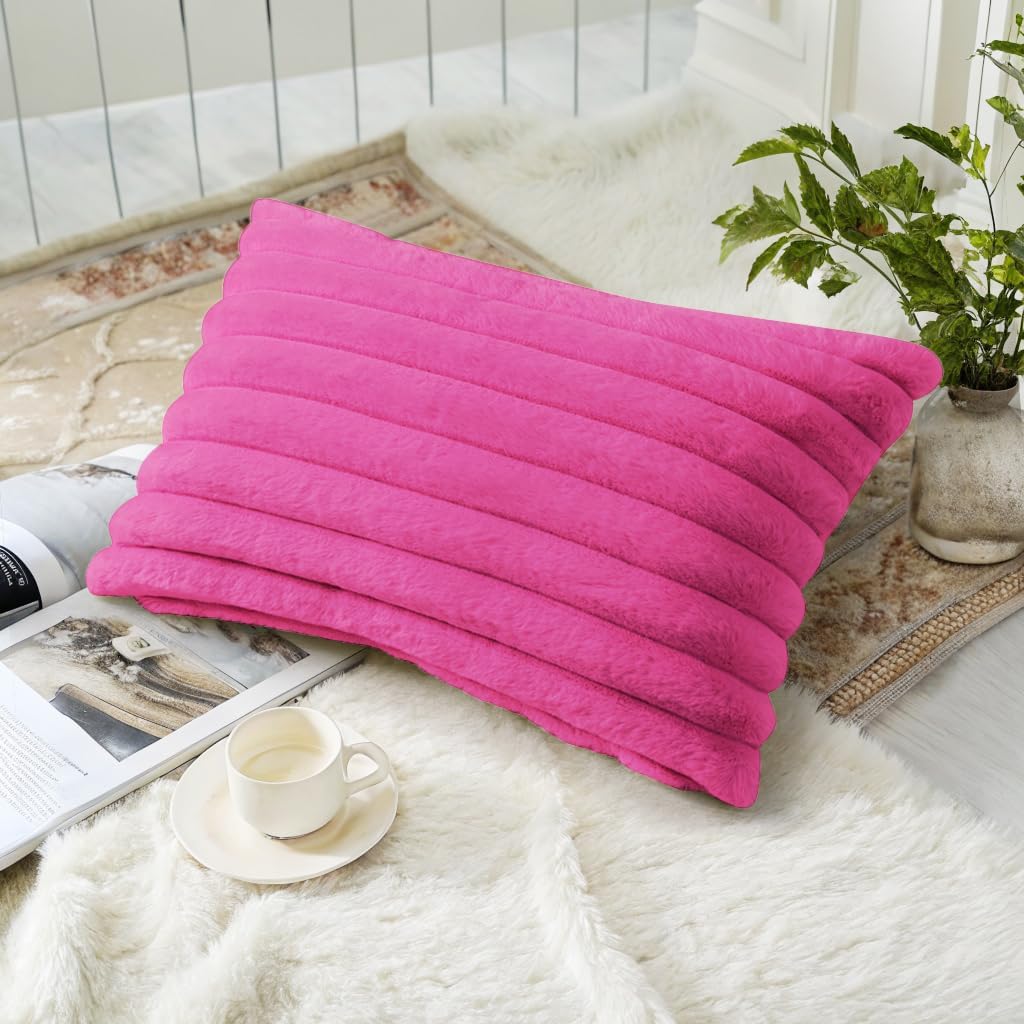 decorUhome Summer Cozy Faux Fur Throw Pillow Covers 12x20 Set of 2 Decorative Soft Plush Striped Lumbar Modern Farmhouse Boho Couch Pillow…