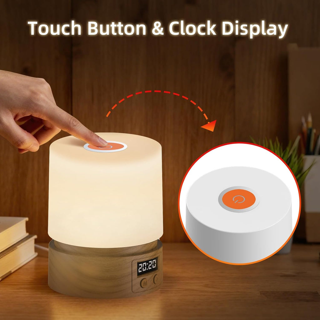 Nursery Night Light with Clock for Kids, Touch Lamp Bedside Desk Lamp, Portable Breastfeeding Night Lamp for Baby, 3 Color Stepless…