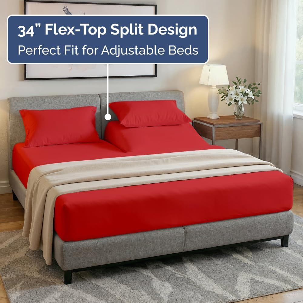 Flex Top Split Head King 4 Piece Sheet Set - Ultra-Soft, Breathable & Cooling Bed Sheets Set - Hotel Luxury Bedding for Women & Men with…