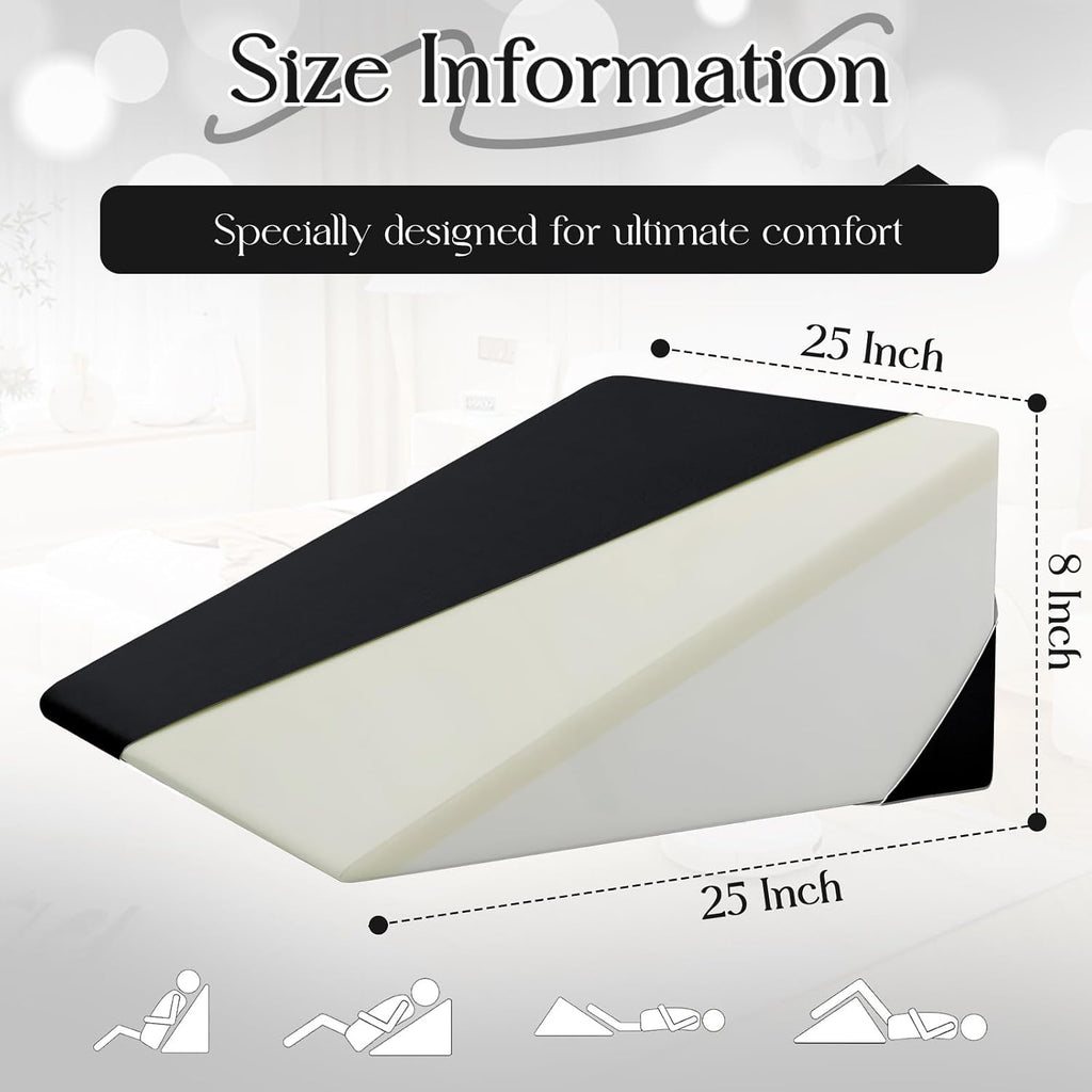 Cotton Wedge Pillow Cover for 24" x 24" x 7.5" Wedge Bed Pillow, Zippered Wedge Pillow Case Protector with Side Pocket, Black (Pillow Not…