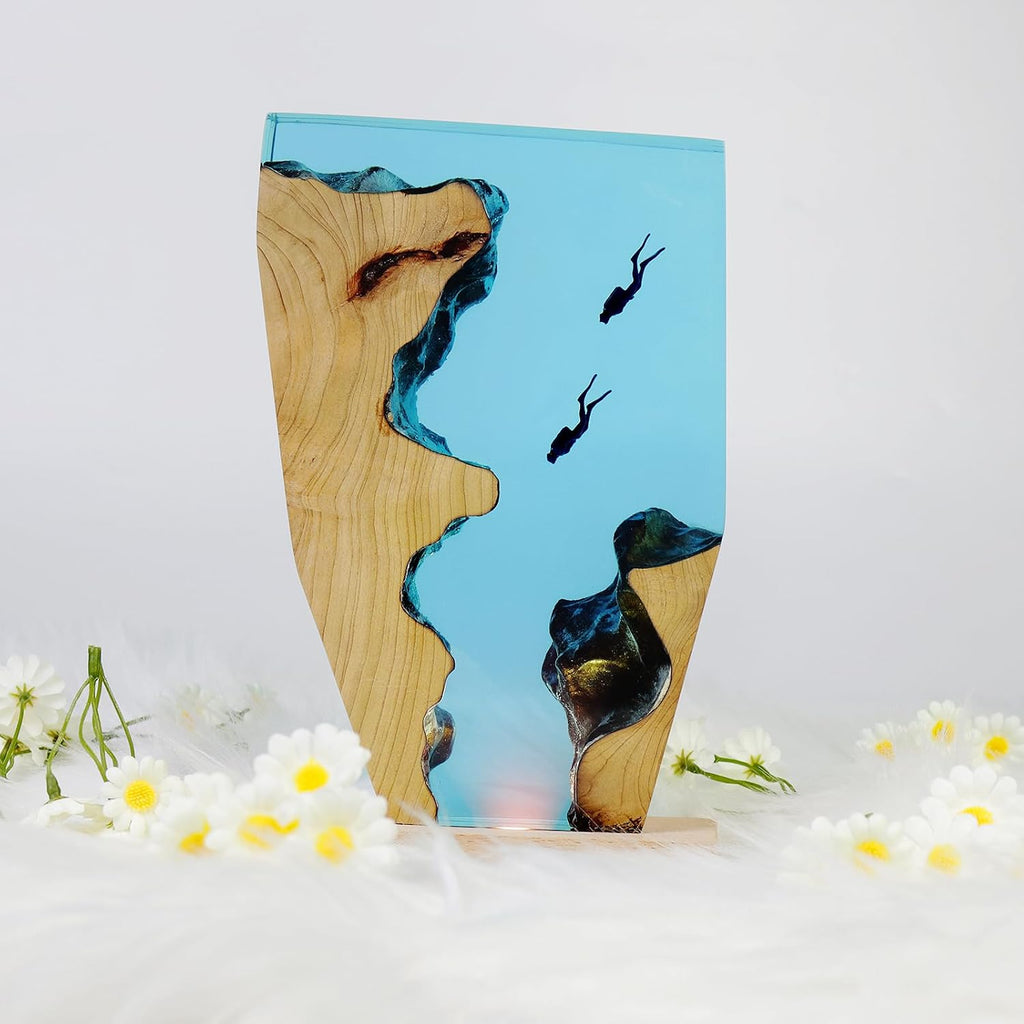 Epoxy Resin Lamp, Ocean Night Light, Artistry Home Decor Bedside Nightlight, Unique Resin Lighting, Nightstand Decorations for Bedroom…
