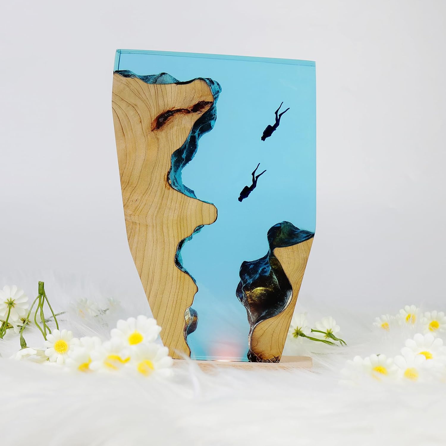 Epoxy Resin Lamp, Ocean Night Light, Artistry Home Decor Bedside Nightlight, Unique Resin Lighting, Nightstand Decorations for Bedroom…