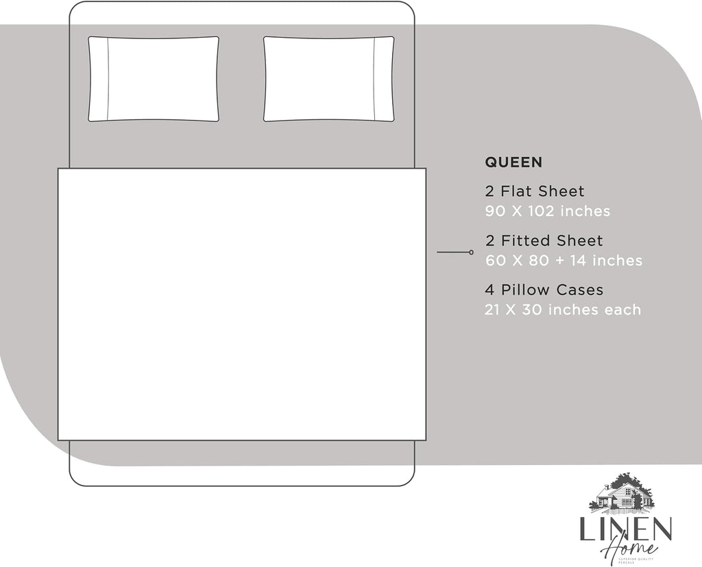 Linenhome Linen Home 2-Pack Queen Sheet Set, 100% Cotton Percale Bedding, 8-Piece Value Bundle, Deep Pocket Cooling Bed Sheets for Hot Slee…