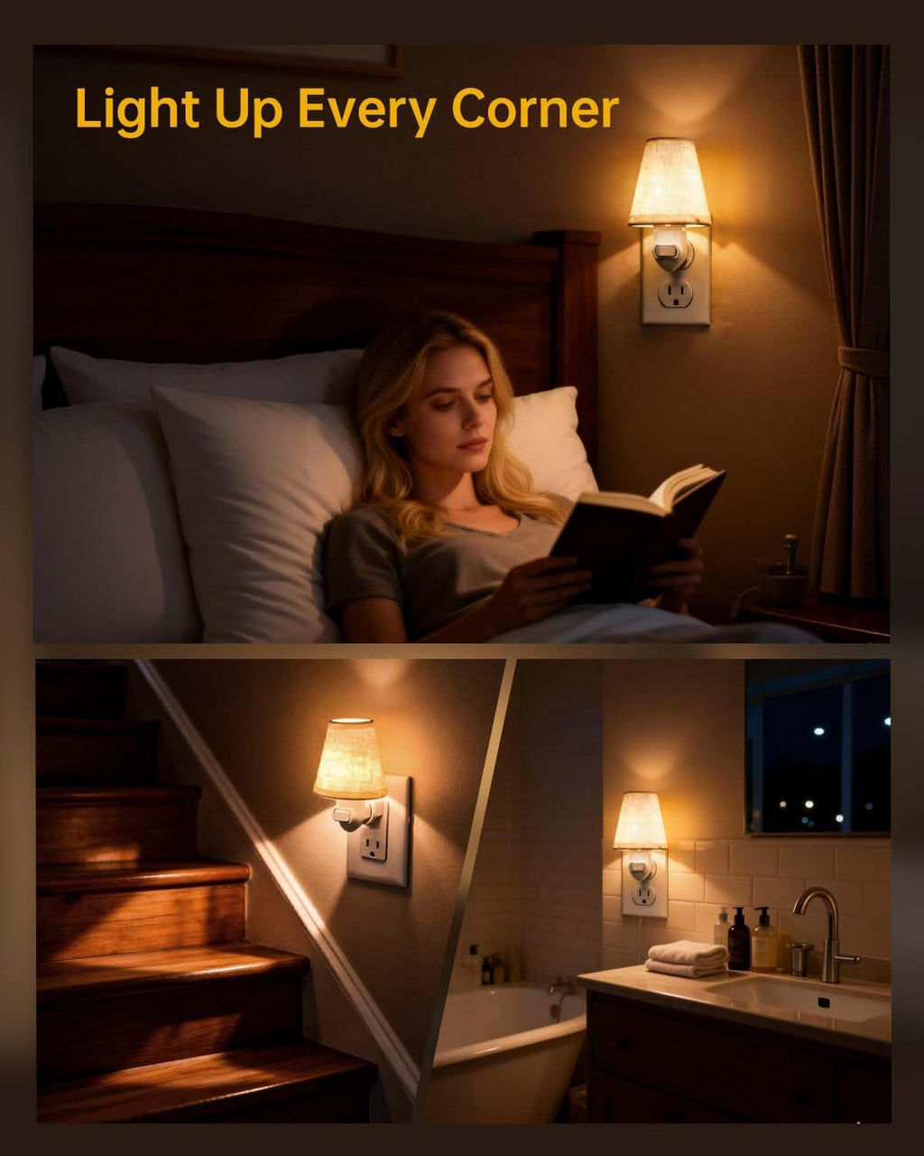 2-Pack Decorative Night Lights Plug into Wall, Vintage Night Light with Linen Shade & Replaceable Edison Bulb,2200K Warm White, Rotatable…