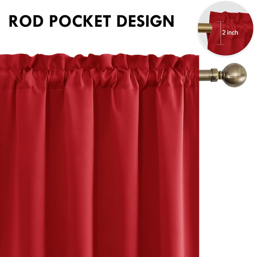 Dwcn Blackout Curtains Room Darkening Thermal Insulated Bedroom Curtains Window Curtain Panels, 52 x 63 inches Long, Set of 2 Red Rod Pocke…