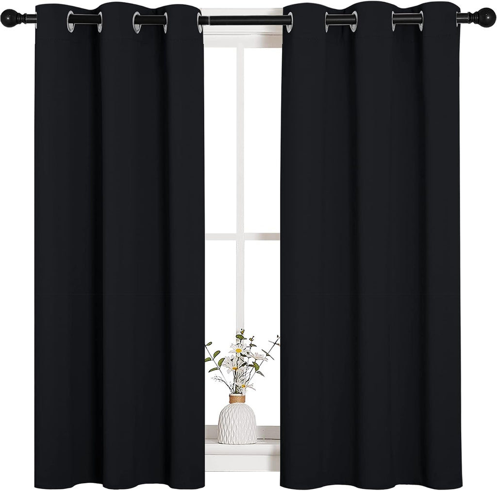 NICETOWN Halloween Bathroom Blackout Curtains and Drapes, Black Solid Thermal Insulated Grommet Blackout Drapery Panels for Window (2…