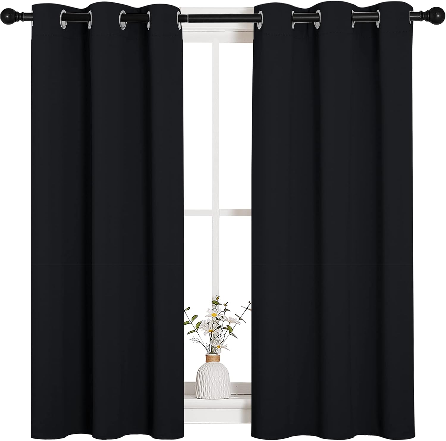 NICETOWN Halloween Bathroom Blackout Curtains and Drapes, Black Solid Thermal Insulated Grommet Blackout Drapery Panels for Window (2…