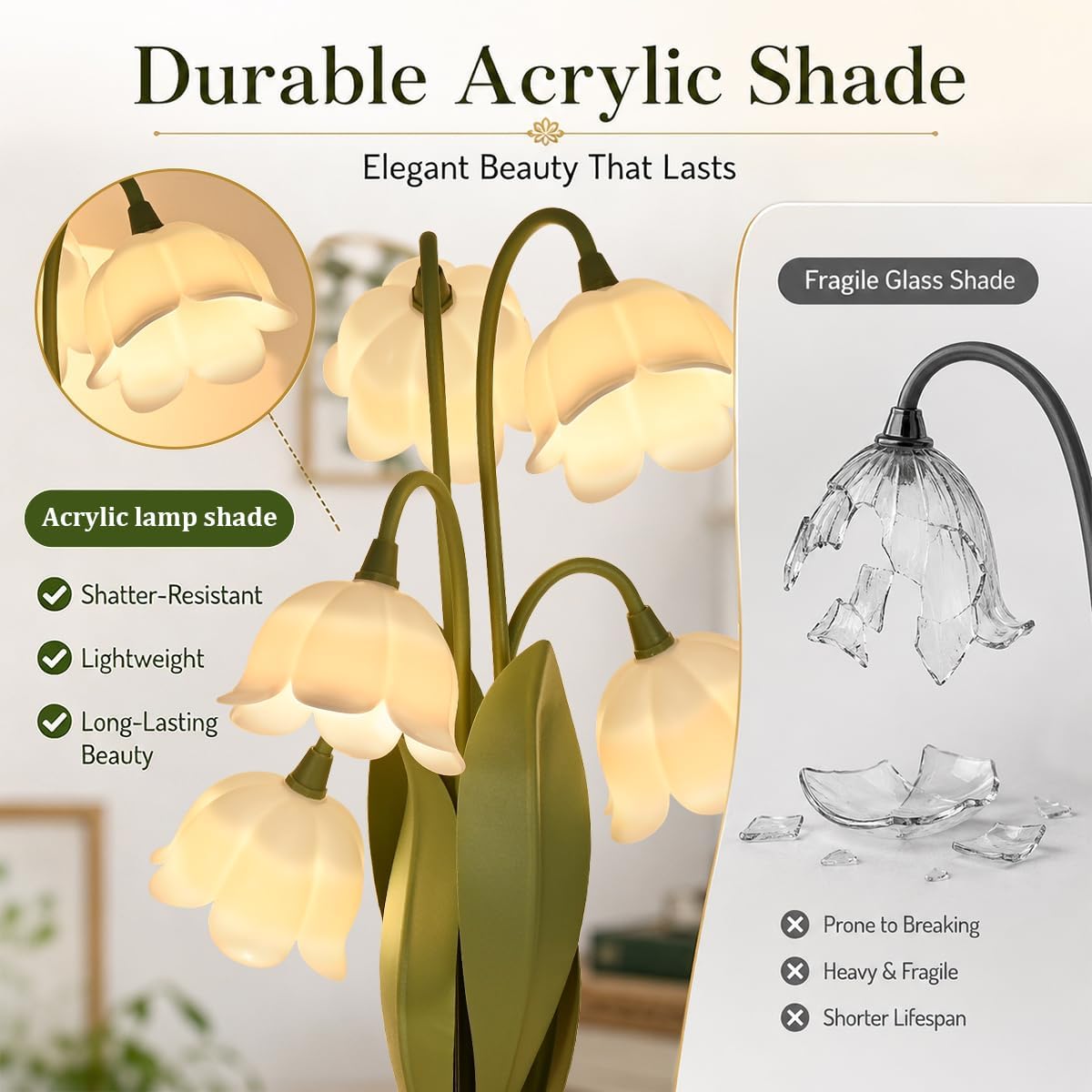 Flower Table Lamp for Bedroom, Cute Reading Light with 5 White Tulip Flower of The Valley, Desk Lamp Bedside Lamps for Nightstands Home…