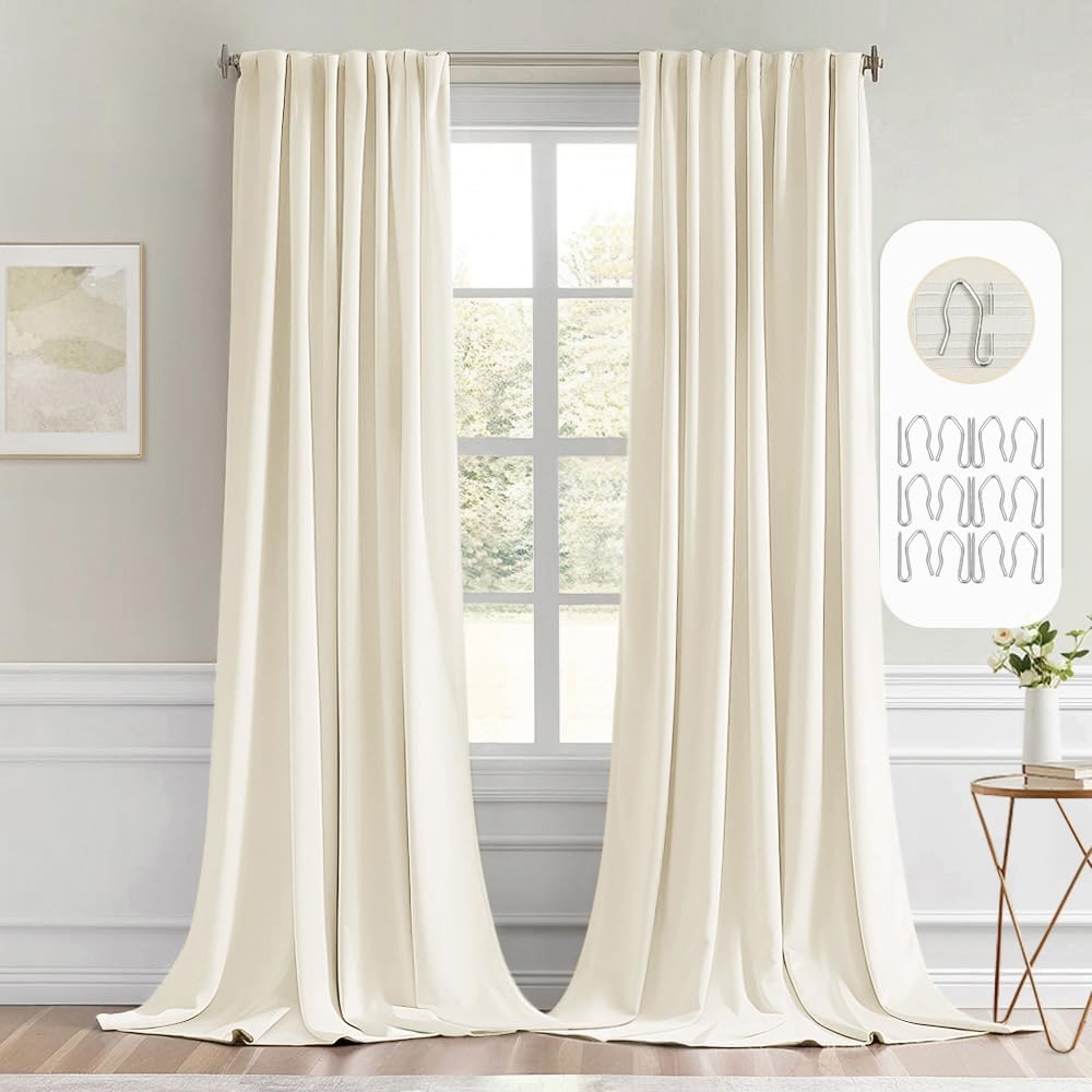 Miulee Birch Back Tab Blackout Curtain 96 Inch Long 2 Panels Set for Bedroom, Rod Pocket/Pinch Pleat Thermal Insulated Living Room Darkenin…