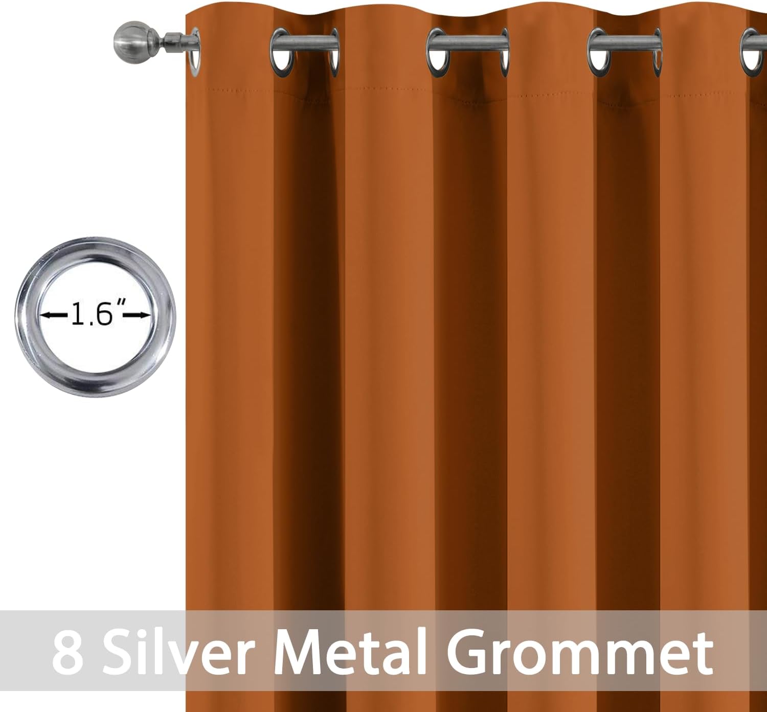 Yakamok Burnt Orange Blackout Curtains 63 Inches Length with Grommet Orange Room Darkening Thermal Insulated Curtain Set of 2 Panels for…