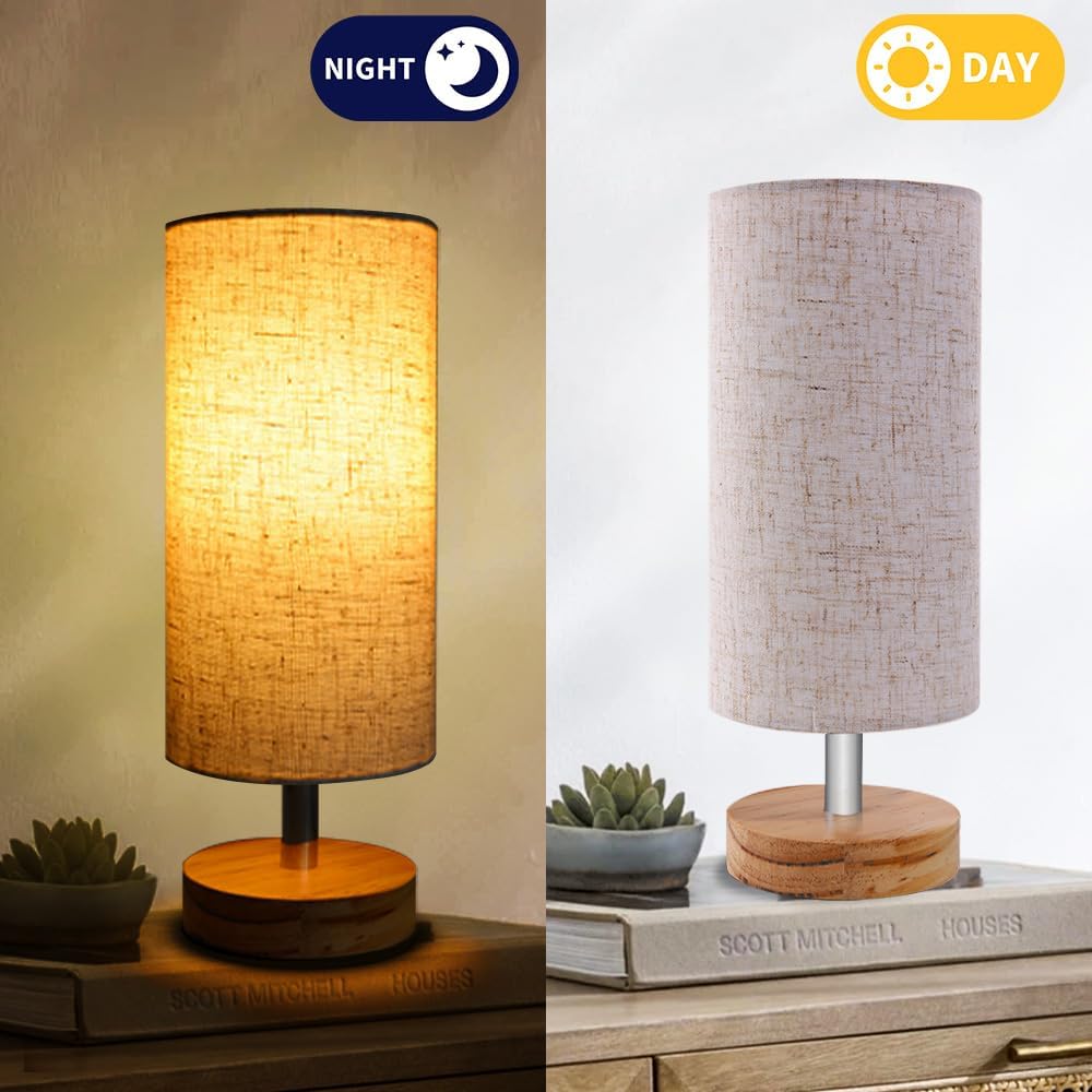 Bedside Table Lamps, Table Lamp for Bedroom, Lamps for Night Stands with Linen Lampshades, Small Table Lamp for Living Room, Office (Bulb…
