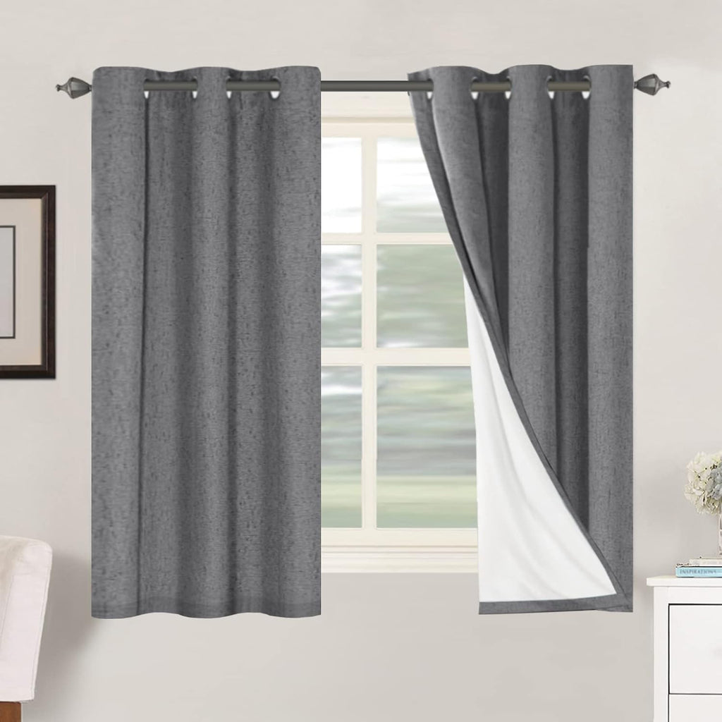 H.VERSAILTEX Primitive Linen Curtains 100% Blackout Curtain Drapes Burlap Fabric Curtains with White Thermal Insulated Liner, Grommet Top…